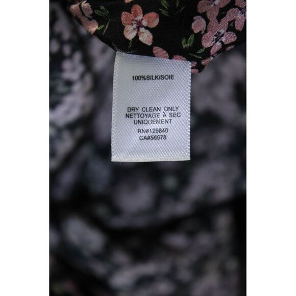 Intermix Womens Long Sleeve V Neck Floral Silk Top Black Pink Size Petite - Picture 6 of 6